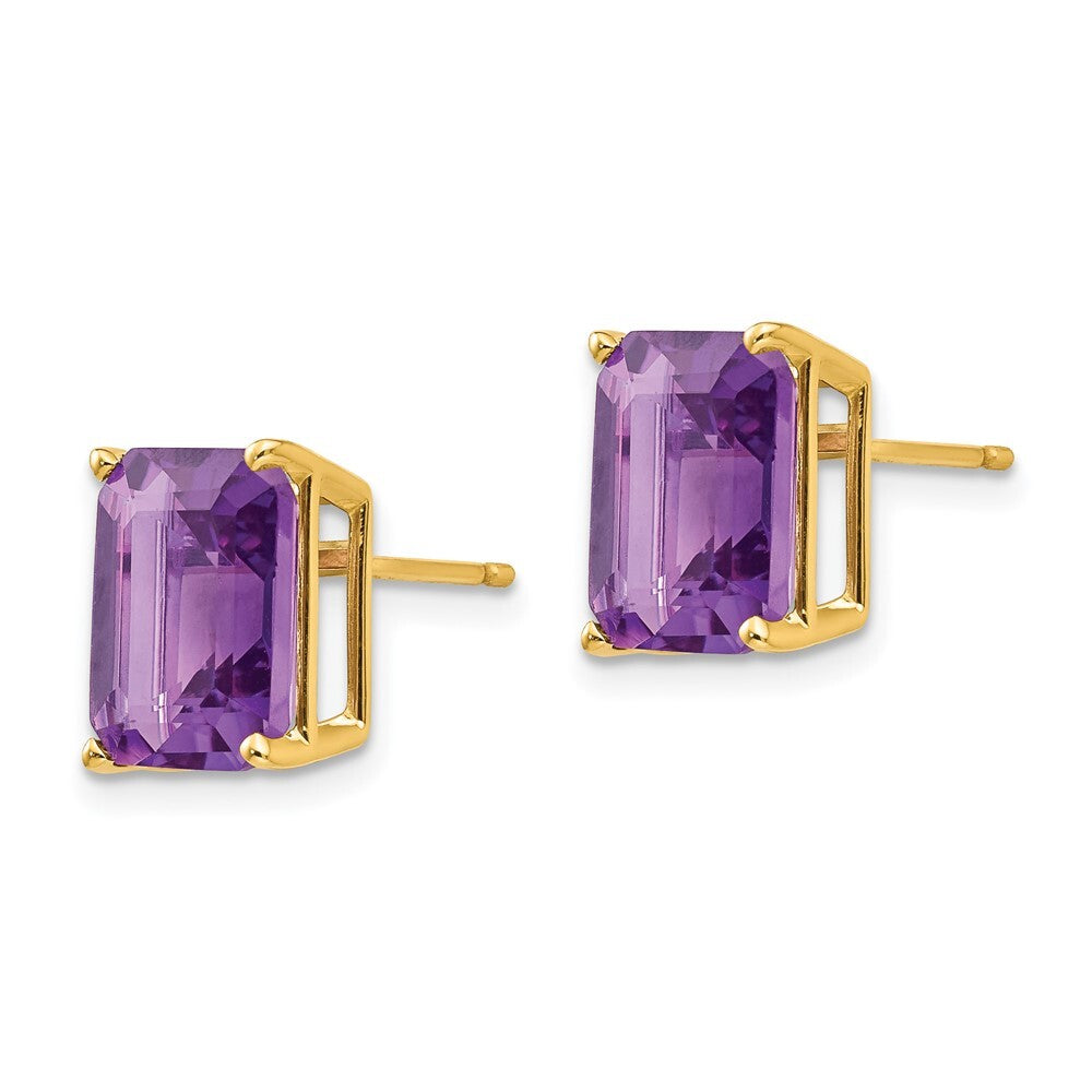 14k Yellow Gold 10x8mm Emerald Cut Amethyst Stud Earrings Gift for Women