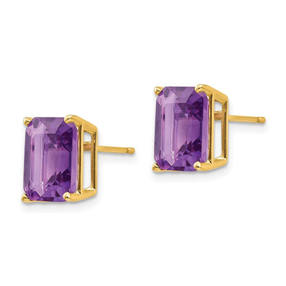 14k Yellow Gold 10x8mm Emerald Cut Amethyst Stud Earrings Gift for Women