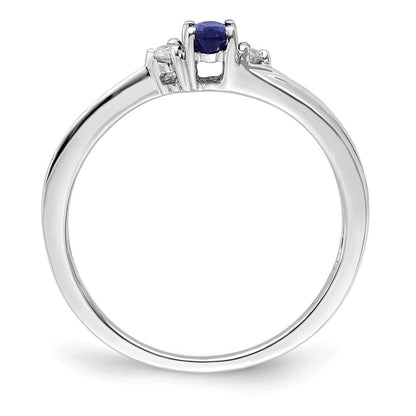 Sterling Silver Rhodium DiamonDiamond-Cutreated Blue Sapphire Birthstone Ring