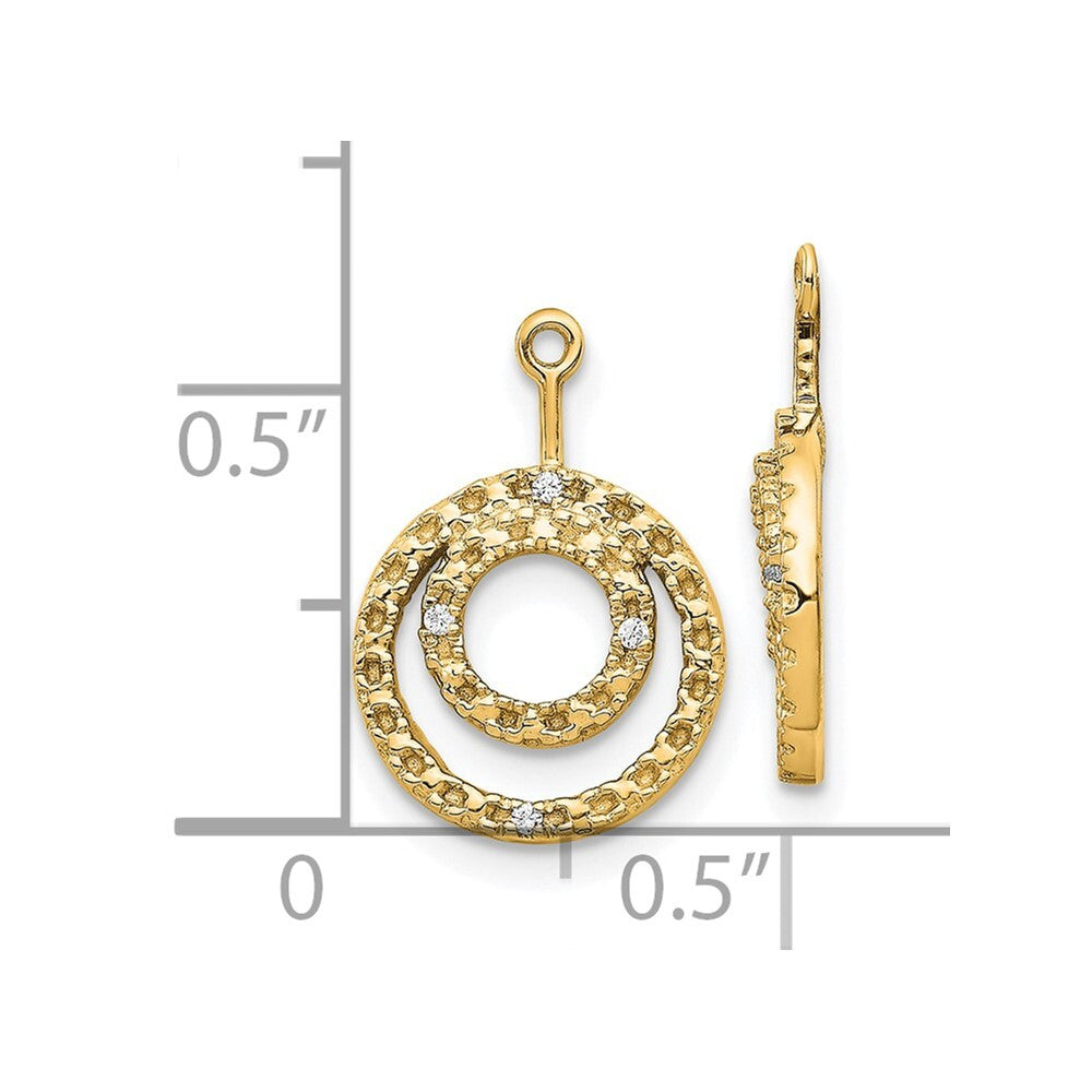 14k Yellow Gold Double Circle Diamond Earring Jackets Gift for Women