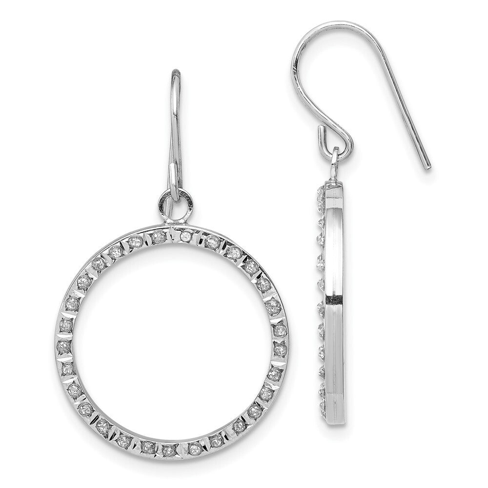 14K White Gold Diamond Fascination Open Dangle Hoop Earrings Gift for Women