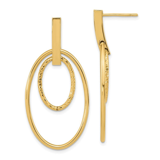 14k Yellow Gold Polished Diamond Cut Dangle Earrings