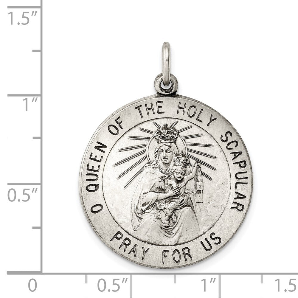 Sterling Silver Antiqued Queen of the Holy Scapular Medal Pendant