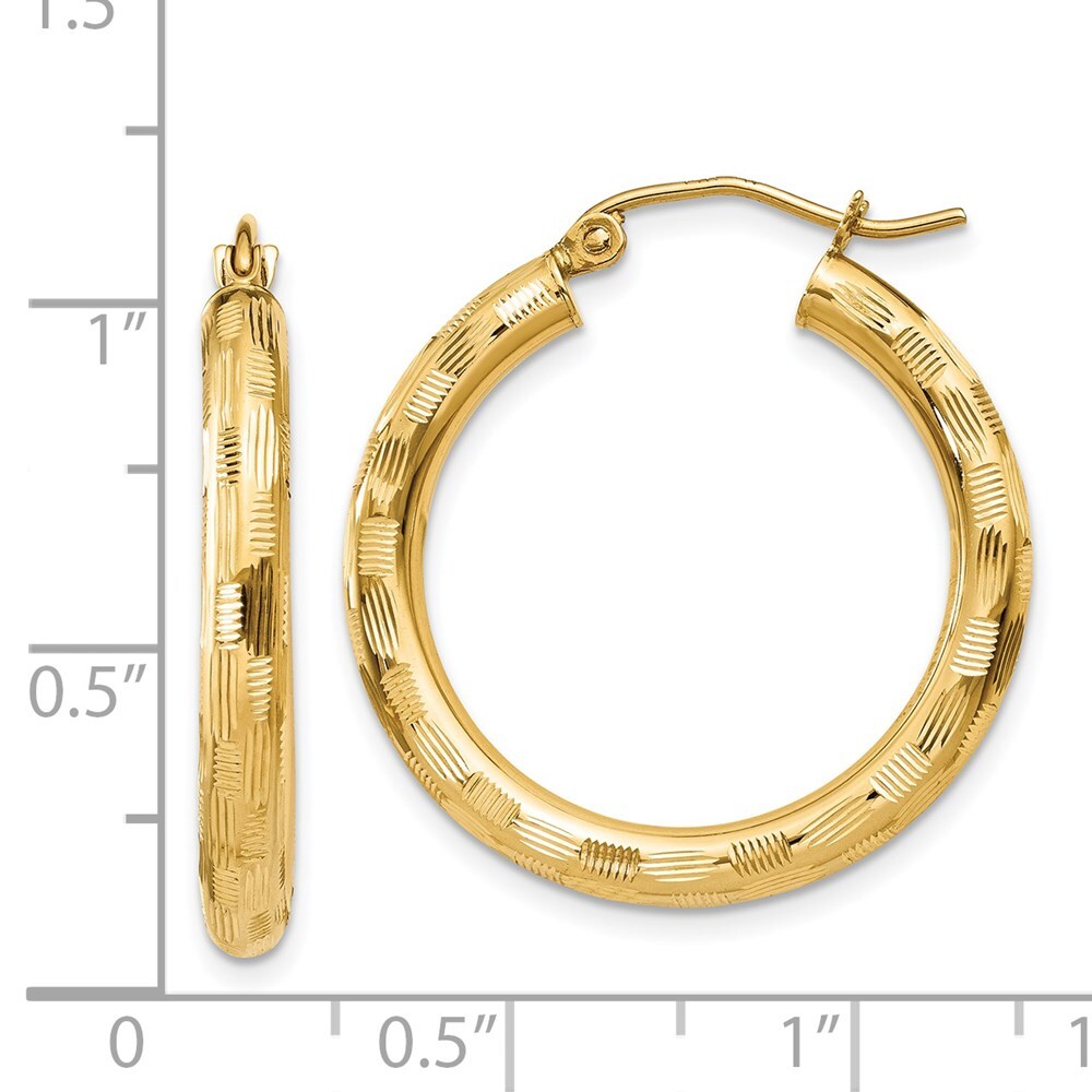 14k Yellow Gold Diamond-cut Hoop Earrings Gift for Women
