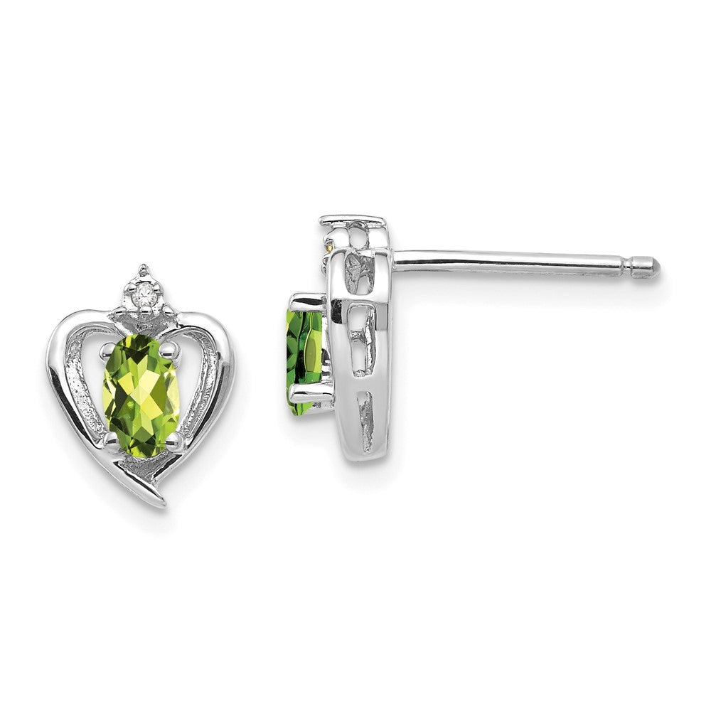 14k White Gold Peridot and Diamond Heart Earrings