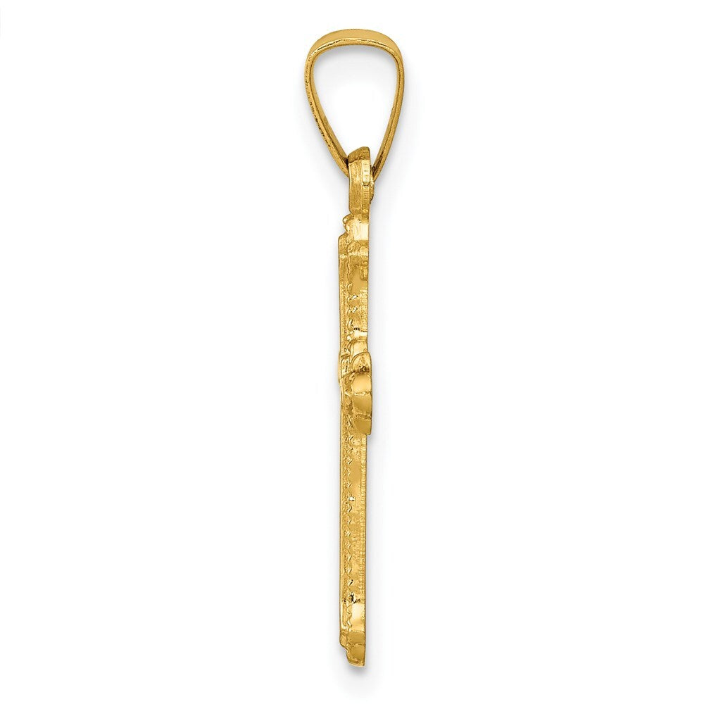 14k Yellow Gold Polished Small Fleur de Lis Cross Pendant for Women