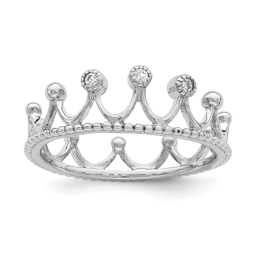 Sterling Silver Rhodium-Plated Cubic Zirconia Crown Ring Size 8