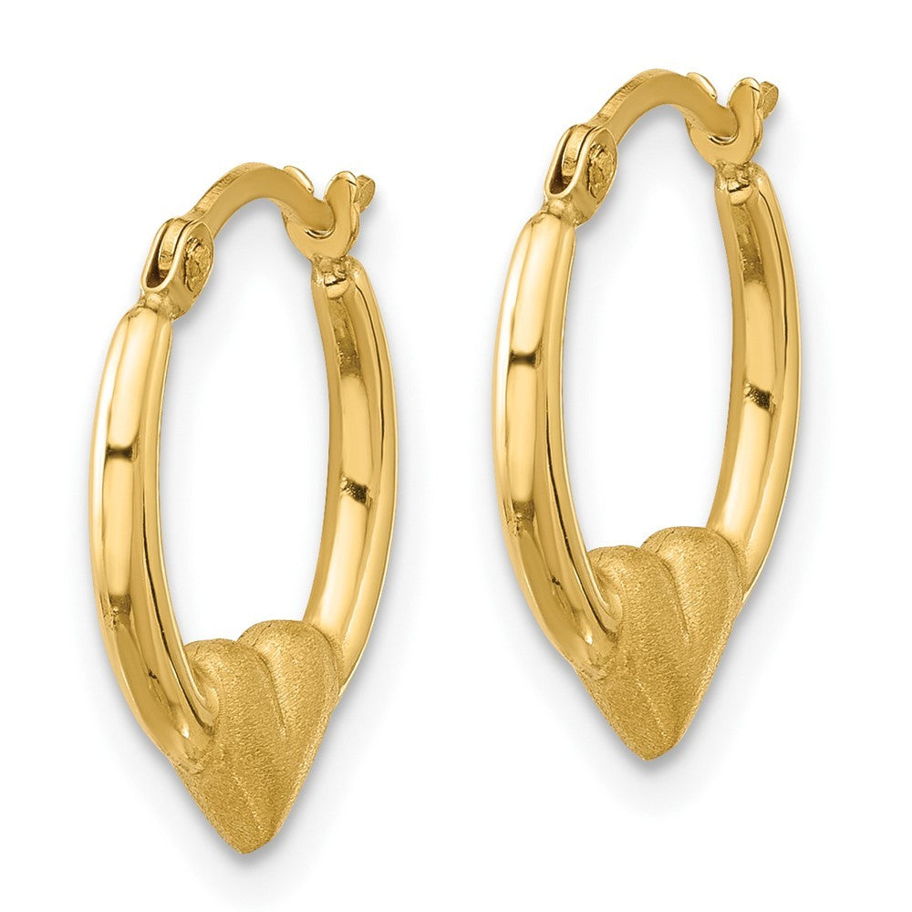 14k Yellow Gold Polished and Satin Heart Hoop Earrings