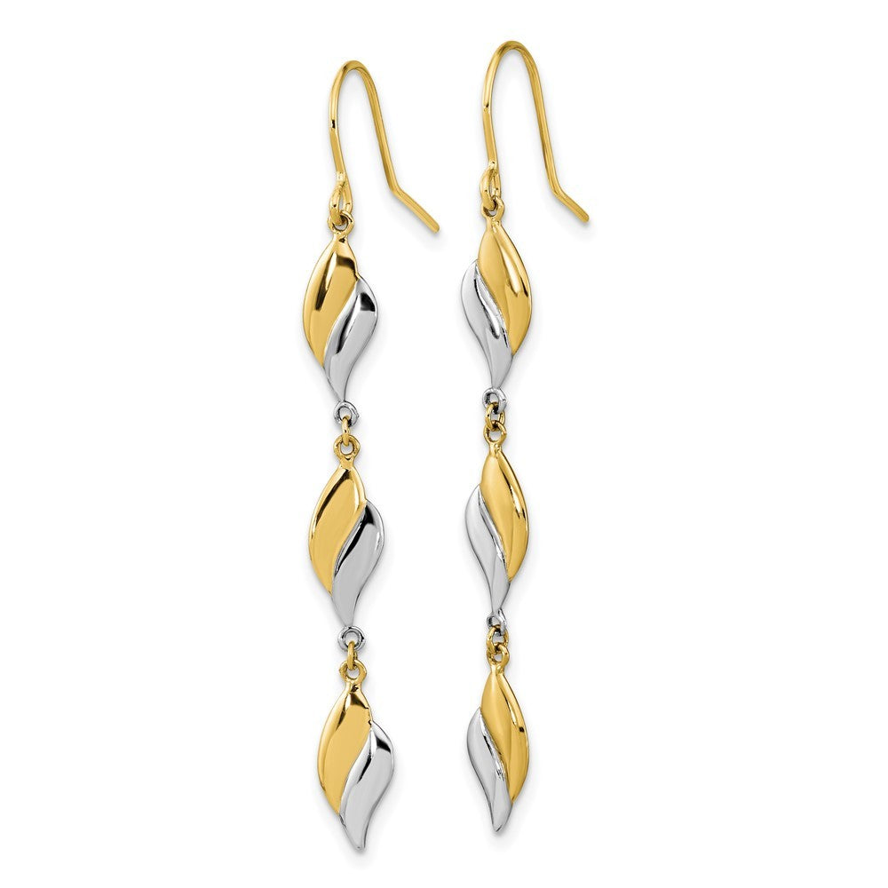 14K Two-tone Polished Wavy Drop Dangle Earrings w/ Shepherd Hook
