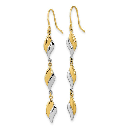 14K Two-tone Polished Wavy Drop Dangle Earrings w/ Shepherd Hook