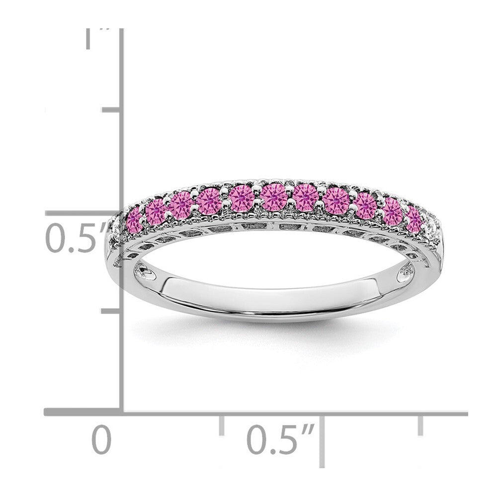 14k White Gold Created Pink Sapphire and Diamond Band Size 7