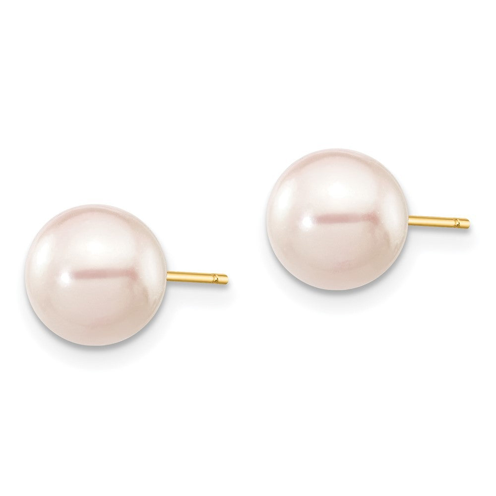 14k Yellow Gold 7-8mm White Round Akoya Saltwater Cultured Pearl Stud Earrings
