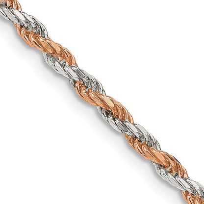 Sterling Silver And Rose Vermeil 2.5mm Diamond-cut Rope Chain Necklace
