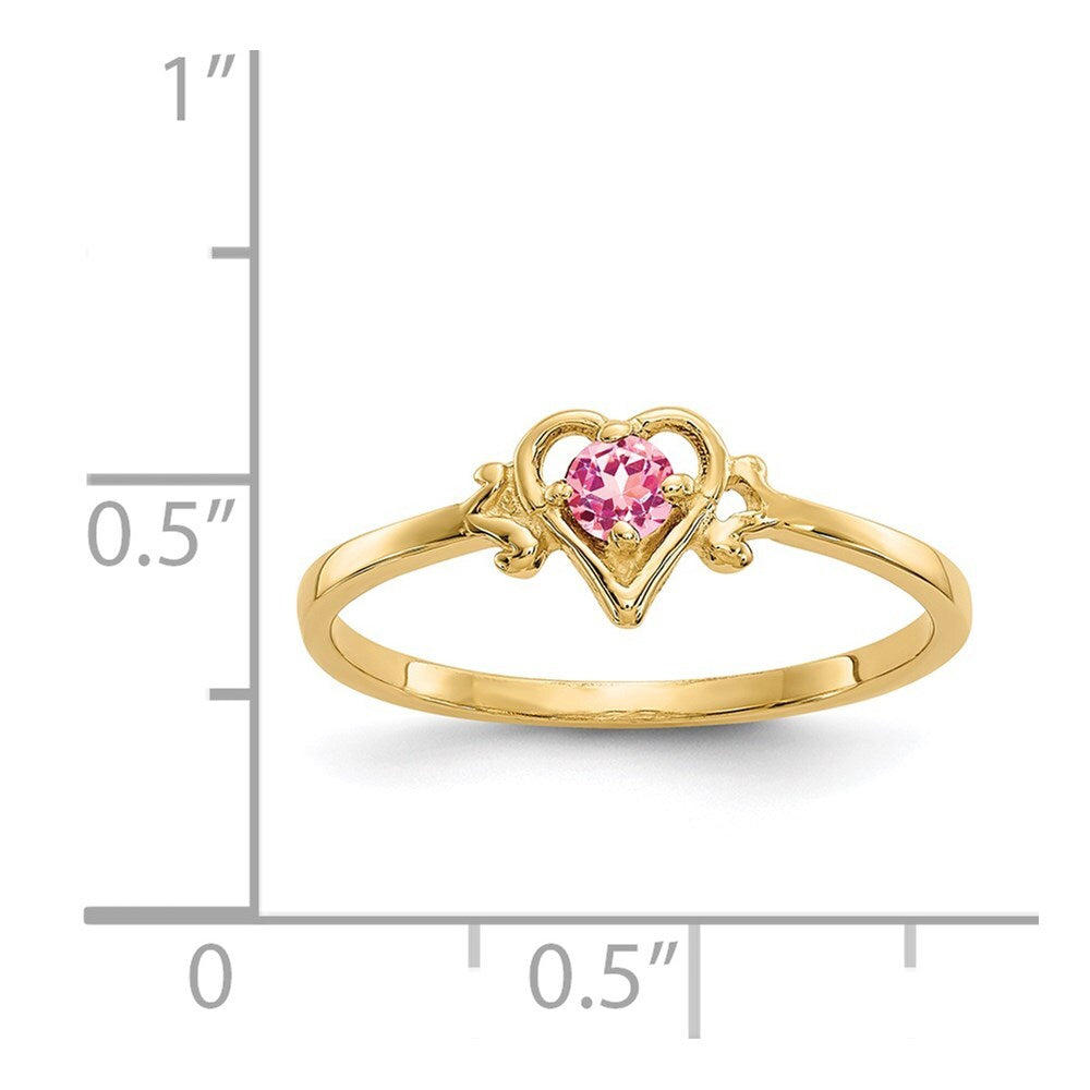 14K Yellow Gold Pink Tourmaline Birthstone Heart Ring