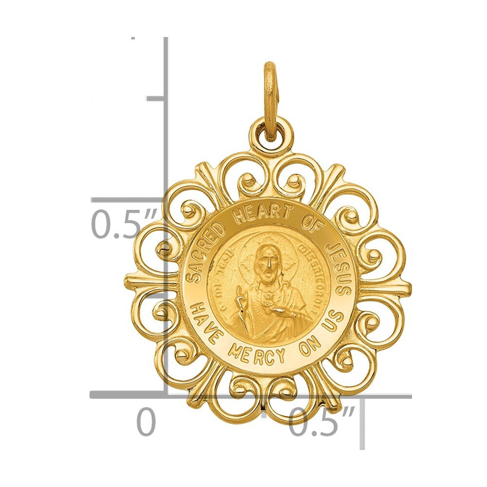 14k Yellow Gold Sacred Heart of Jesus Medal Charm Pendant for Women