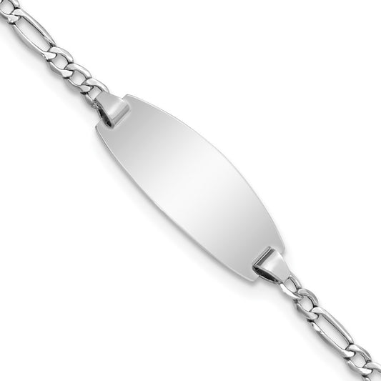 14k Gold Semi-Solid Chain Figaro Link Oval 18.5x8.5mm Plate 5.5" ID Bracelet