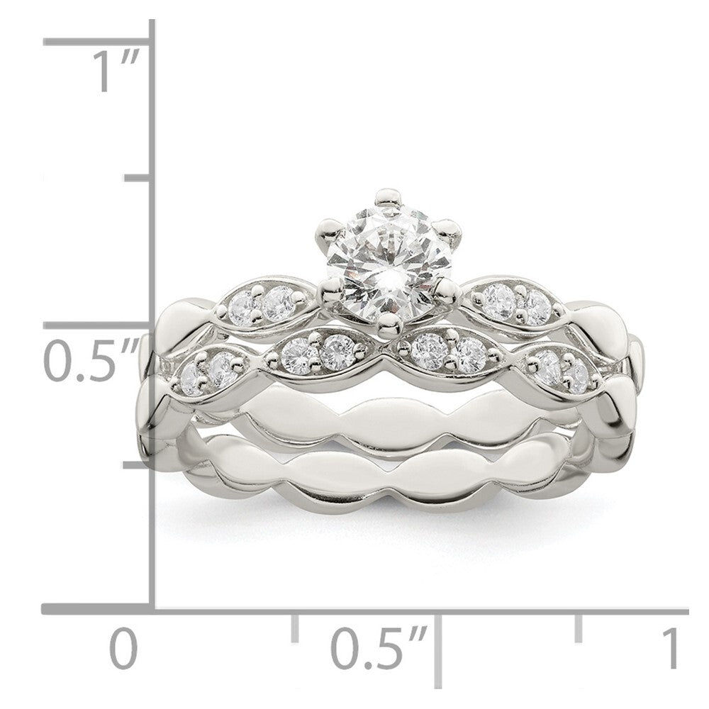 Sterling Silver Polished CZ Wedding Ring Set Size 6