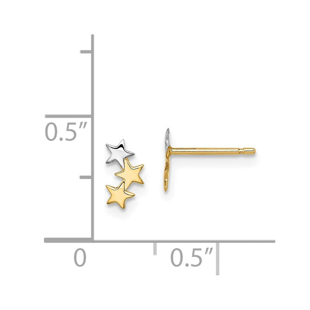 14k Yellow Gold & White Rhodium 3-Star Stud Earrings Gift for Women