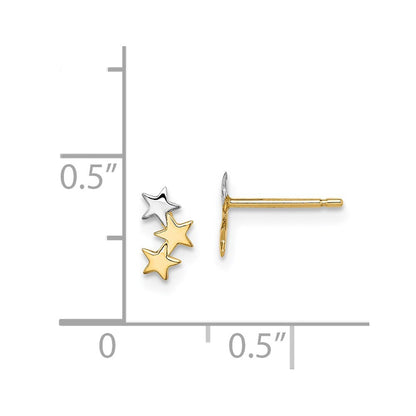 14k Yellow Gold & White Rhodium 3-Star Stud Earrings Gift for Women