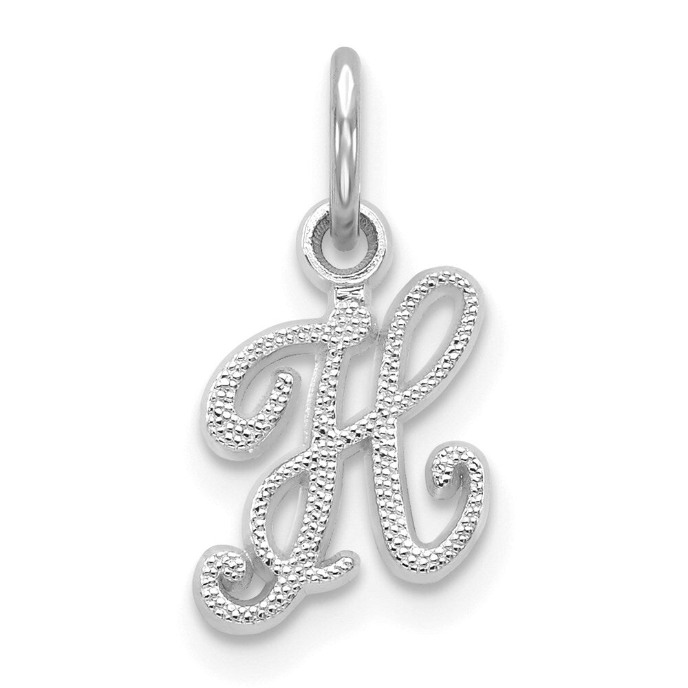 14k White Gold Casted Script Letter H Initial Charm Pendant for Women