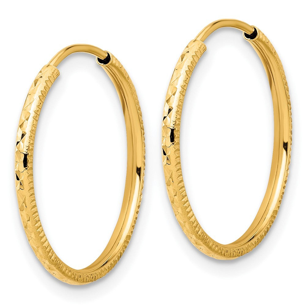 14k Yellow Gold Diamond-Cut 1.50mm Endless Hoop Earrings