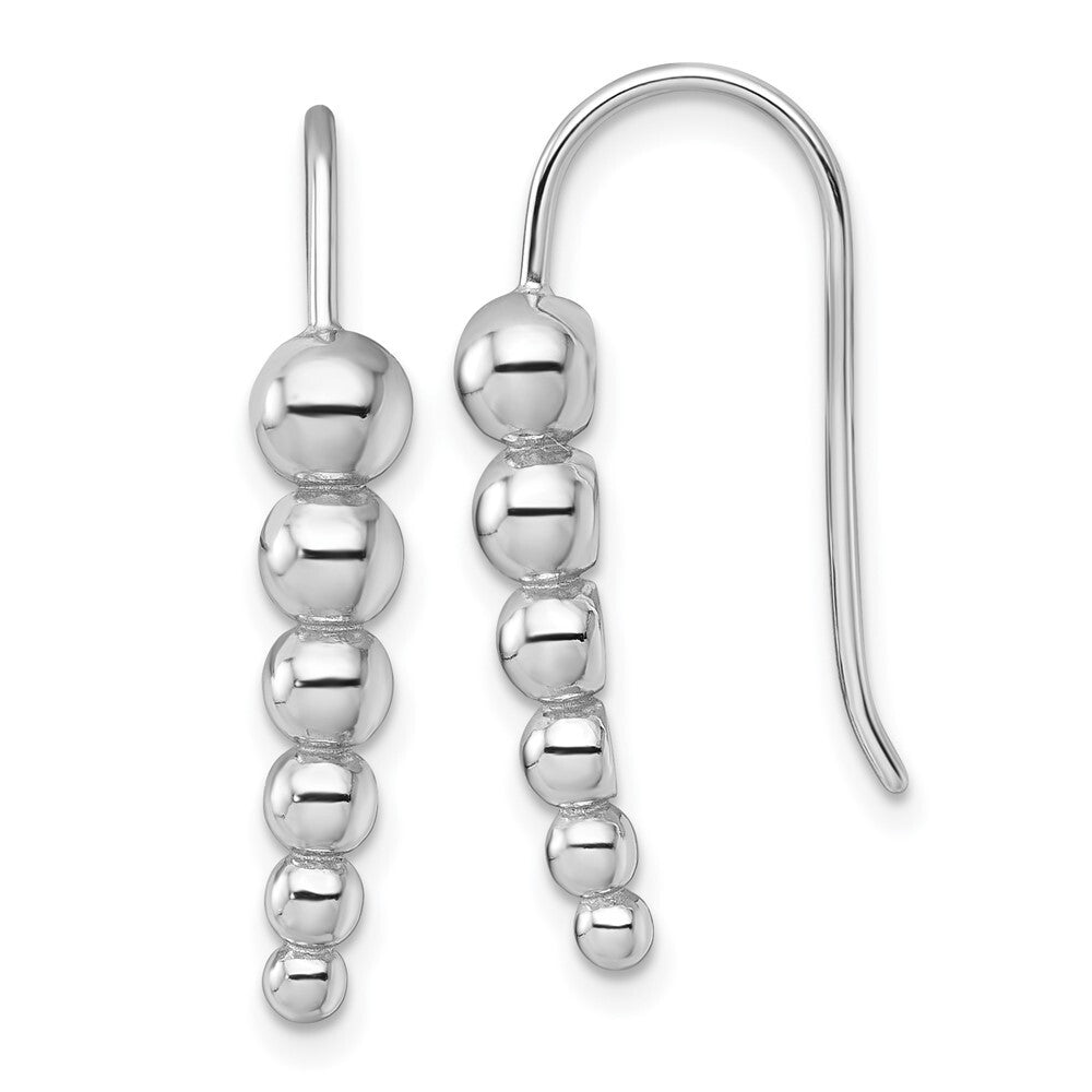 Sterling Silver RH-plated Graduated Beaded Shepherd Hook Earrings