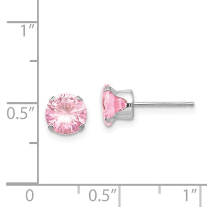 14k White Gold 6.5mm Pink Cubic Zirconia Stud Earrings Gift for Women