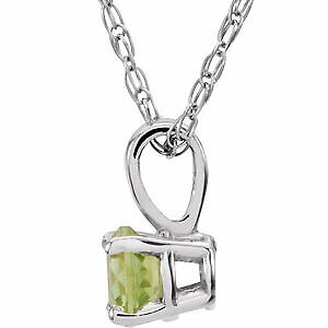 14k White Gold 3 mm Simulated Peridot Youth Solitaire 14" Pendant Necklace