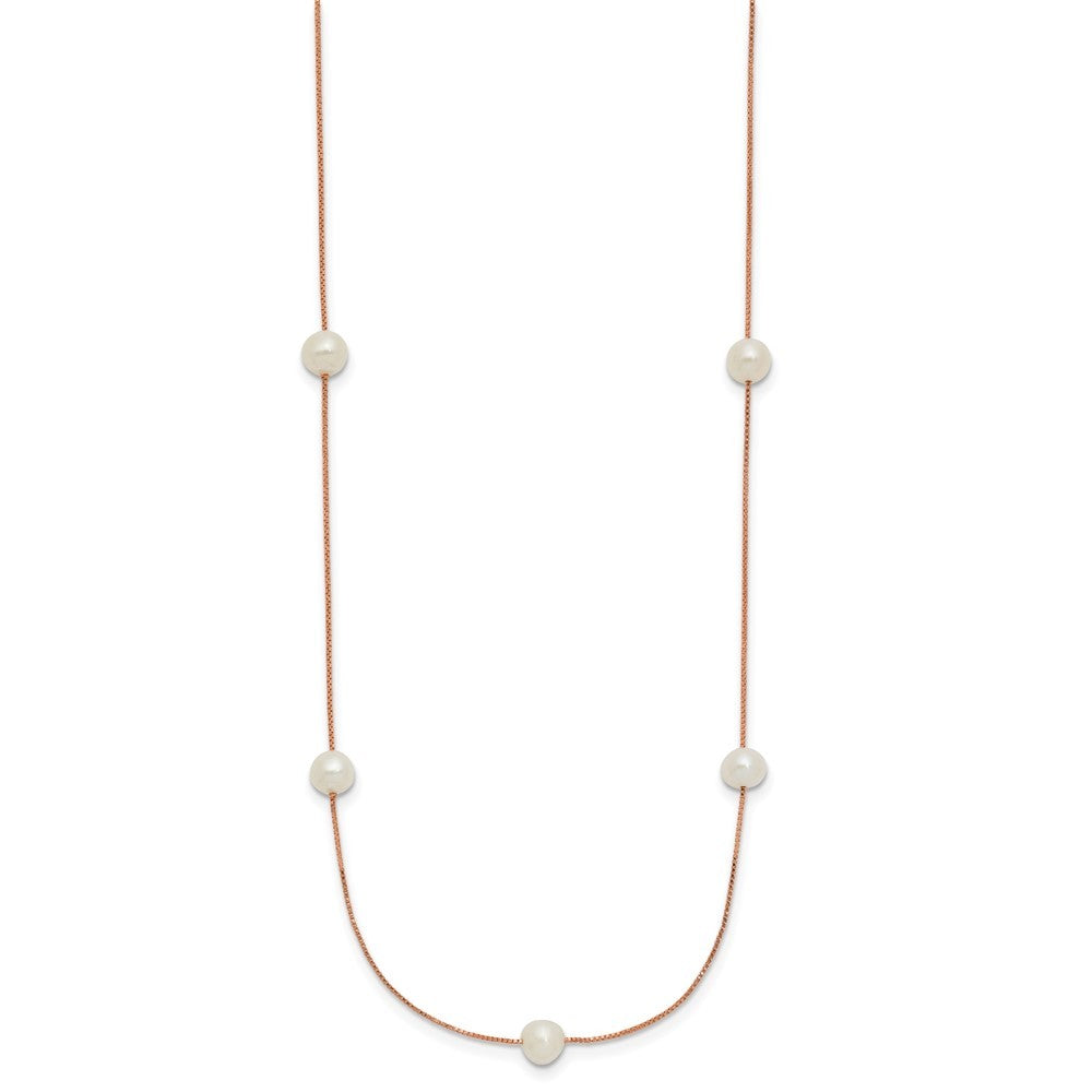 14k Rose Gold 5-6mm White Freshwater Cultured Pearl 9-Station 18 inch Necklace
