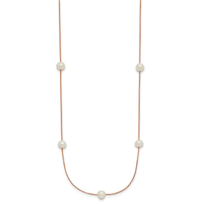 14k Rose Gold 5-6mm White Freshwater Cultured Pearl 9-Station 18 inch Necklace