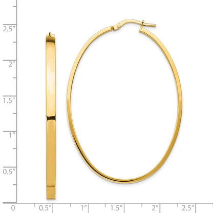14k Yellow Gold 3mm Polished Large Oval Hoop Earrings