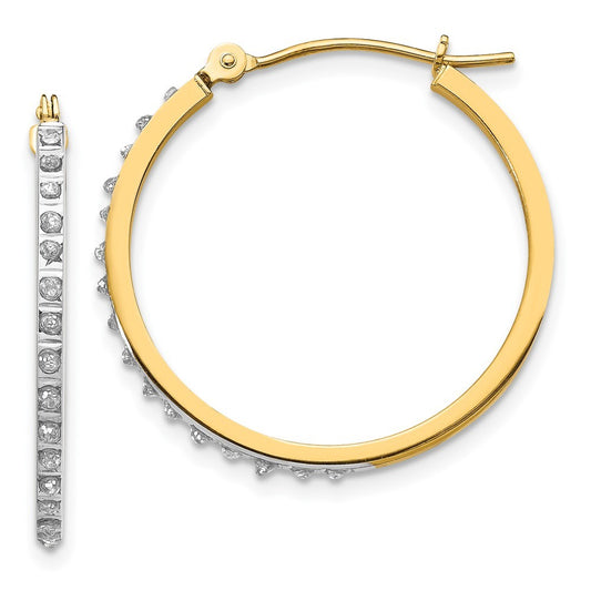 14k Yellow Gold Diamond Round Hinged Hoop Earrings