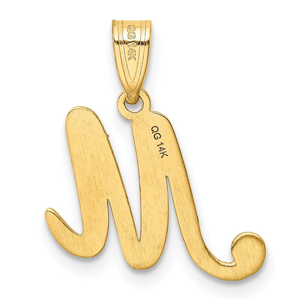 14k Yellow Gold Script Letter M Initial Pendant for Women