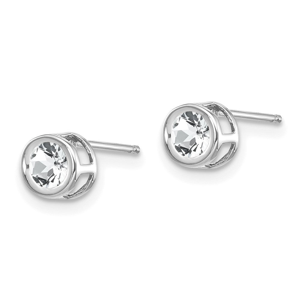 14k White Gold 4mm Bezel April/White Topaz Earrings