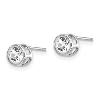 14k White Gold 4mm Bezel April/White Topaz Earrings