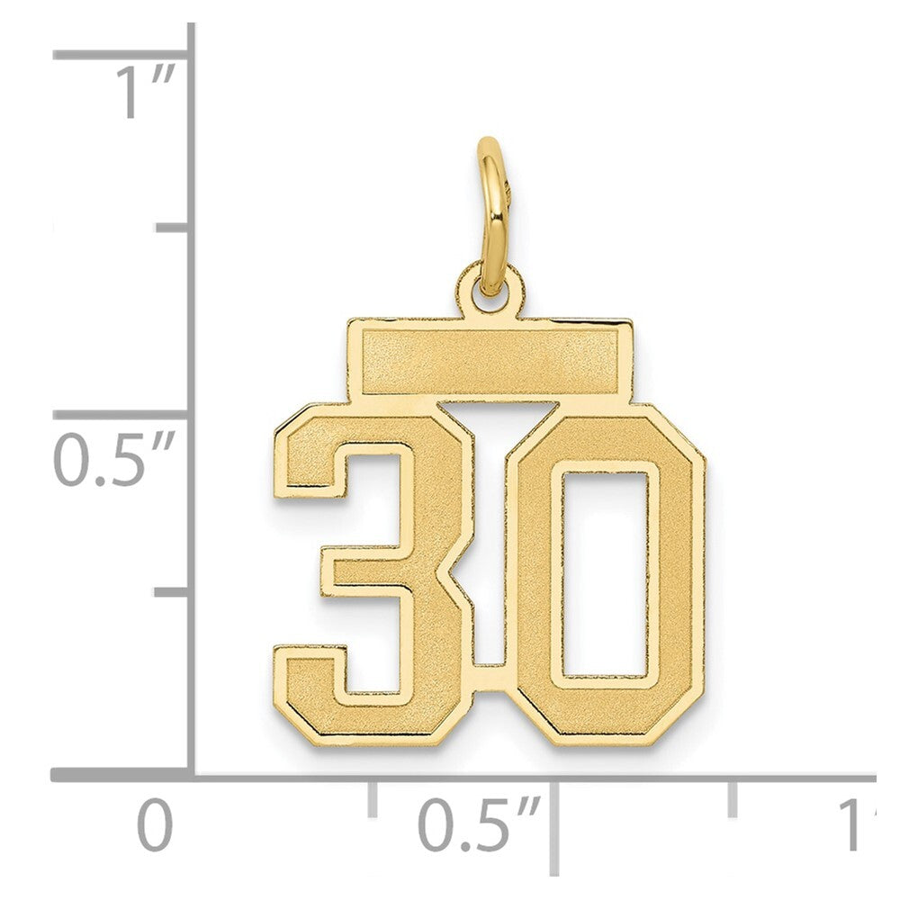 14k Yellow Gold Small Satin Number 30 Charm Pendant for Women