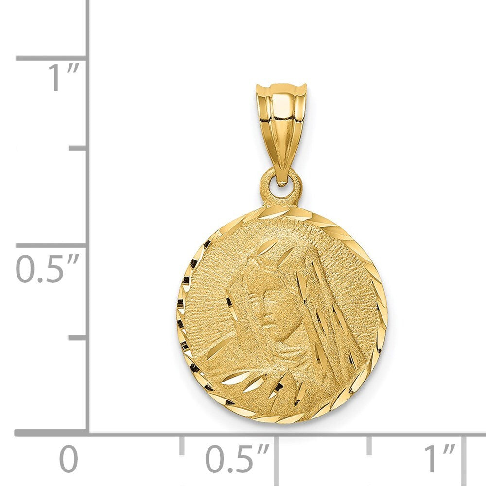 14k Yellow Gold Brushed Diamond-Cut Virgin Mary Pendant for Women