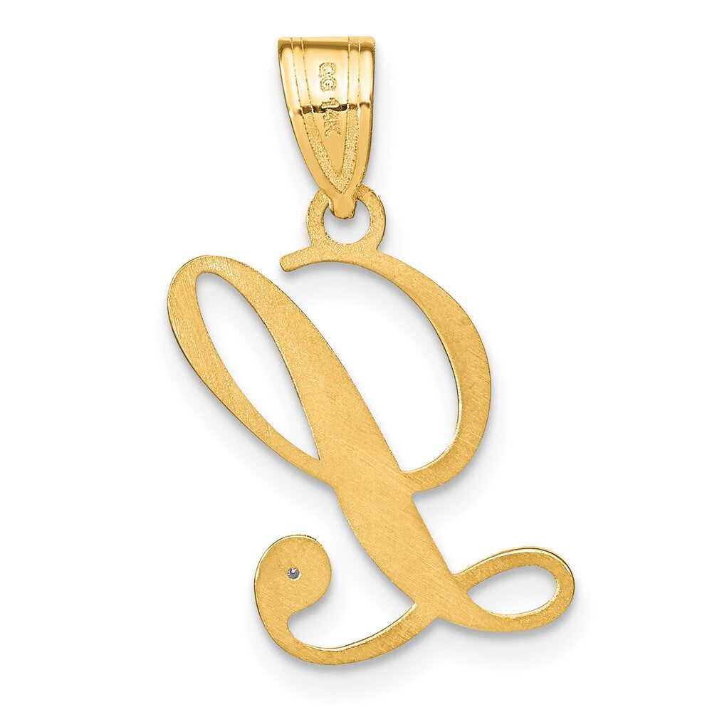 14k Yellow Gold Script Letter L Initial Pendant with Diamond for Women
