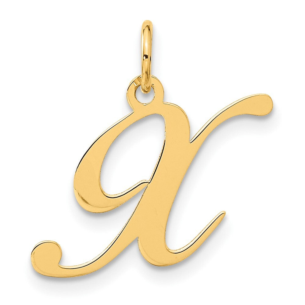 14k Yellow Gold Medium Fancy Script Letter X Initial Charm Pendant for Women