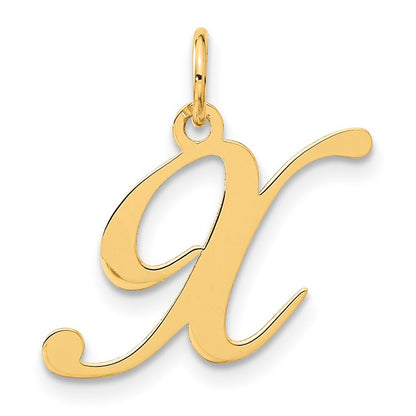 14k Yellow Gold Medium Fancy Script Letter X Initial Charm Pendant for Women