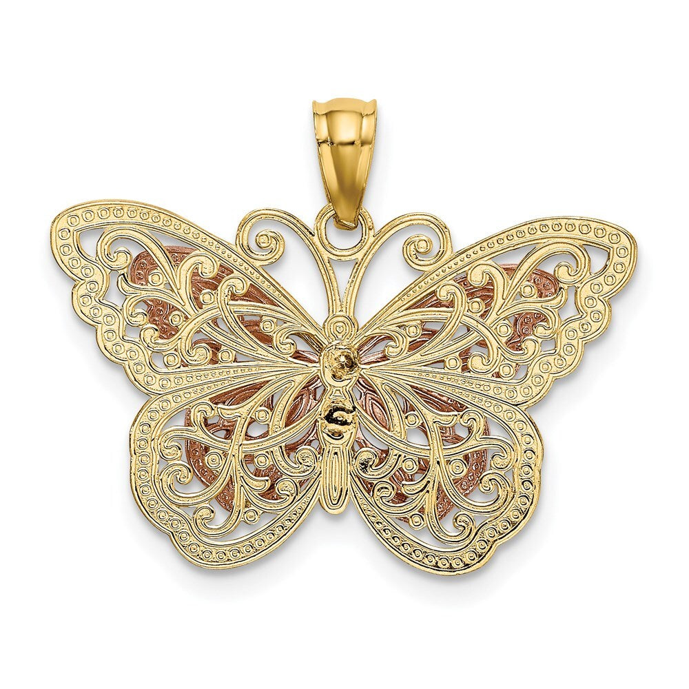 14k Two-tone Gold White Rhodium Cut-out 2-level Butterfly Pendant