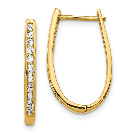 14k Yellow Gold Diamond Oval Hinged Hoop Earrings