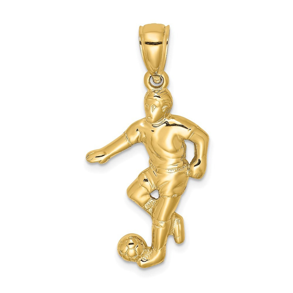 14k Yellow Gold Boy Soccer Player Running with Ball Charm Pendant