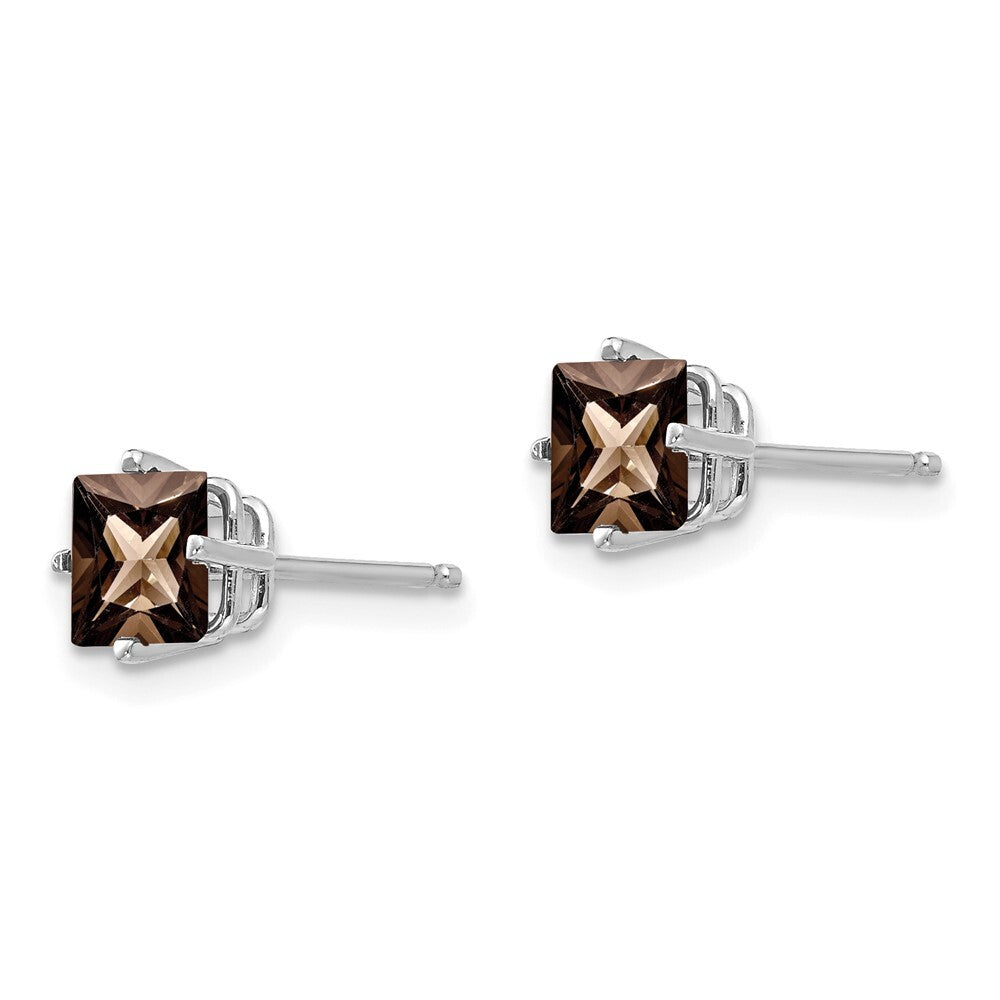 14k White Gold 5mm Square Smoky Quartz Stud Earrings Gift for Women