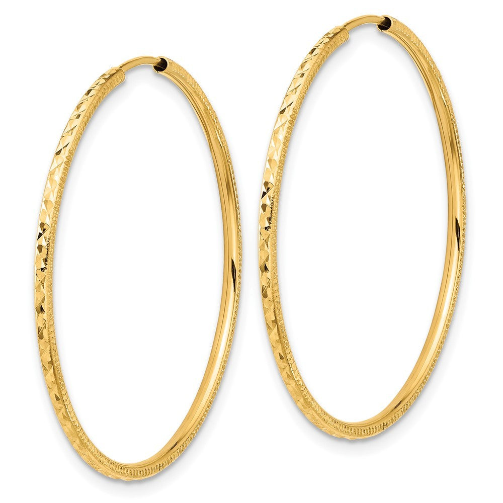 14k Yellow Gold Diamond-Cut 1.50mm Endless Hoop Earrings