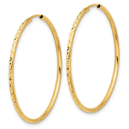 14k Yellow Gold Diamond-Cut 1.50mm Endless Hoop Earrings
