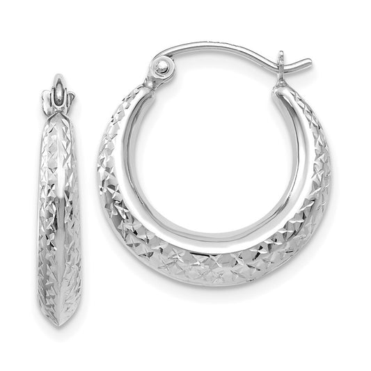 14K White Gold Textured Hollow Hoop Earrings Gift for Women