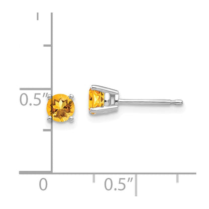 14k White Gold 4mm Citrine Stud Earrings Gift for Women