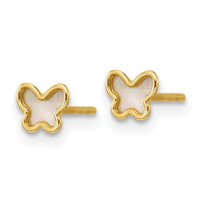 14k Yellow Gold Polished Mother of Pearl Butterfly Earrings