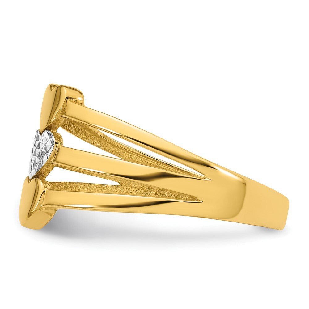 14K Yellow Gold w/White Rhodium Polished & Diamond-Cut Three Hearts Ring Size 7